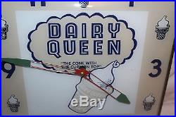 Vintage c. 1960 Dairy Queen Ice Cream Restaurant Gas Oil 15 Lighted Clock Sign