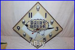 Vintage c. 1960 Dairy Queen Ice Cream Restaurant Gas Oil 22 Lighted Clock Sign