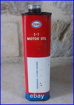 Vintage oil can ESSO 2-T Vespa France french old antique white red rare