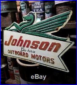 Vintage old Johnson outboard motor sign gas oil garage hunting fishing RARE