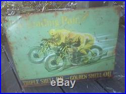 Vintage old metal shell oil motorcycle sign gas harley indian
