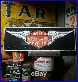 Vintage old porcelain Harley Davidson motor cycle dealer sign Gas oil garage