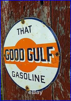 Vintage old porcelain gulf gas station service station oil garage pump sign rare