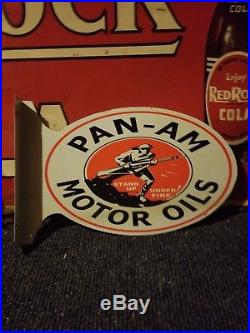 Vintage original old flange pan am standard motor oil sales sign gas metal rare