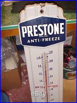 Vintage original porcelain prestone anti-freeze thermometer gas, oil, sign