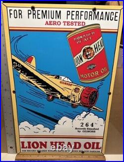 Vintage porcelain Lions Head Oil/Aero Tested sign original