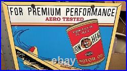 Vintage porcelain Lions Head Oil/Aero Tested sign original