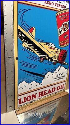 Vintage porcelain Lions Head Oil/Aero Tested sign original