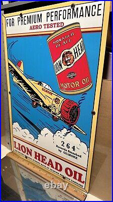 Vintage porcelain Lions Head Oil/Aero Tested sign original