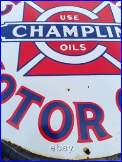 Vintage style CHAMPLIN Motor Oil NOT Porcelain Advertising Sign Some Rusty Spot