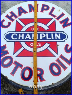 Vintage style CHAMPLIN Motor Oil NOT Porcelain Advertising Sign Some Rusty Spot