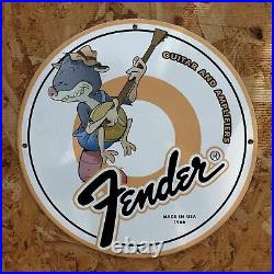 Vintage1966 Fender Guitar & Amplifiers Music Instruments Porcelain Gas-Oil Sign