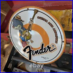 Vintage1966 Fender Guitar & Amplifiers Music Instruments Porcelain Gas-Oil Sign