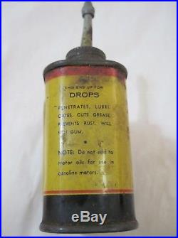 Vtg 1930's GM Dripless Penetrating Oil LEAD TOP Tin HANDY OILER Can Detroit NYFD