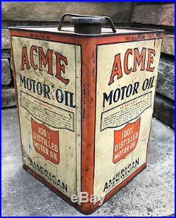 Vtg 1930s Acme Motor Oil 2 Gallon Square Oil Can American Stores Co Philadelphia