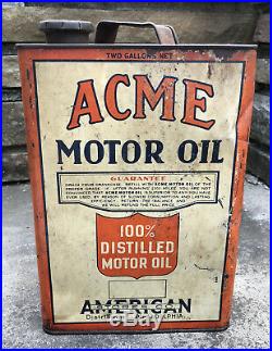 Vtg 1930s Acme Motor Oil 2 Gallon Square Oil Can American Stores Co ...