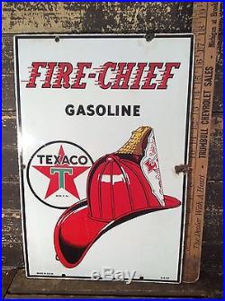 Vtg 1947 Porcelain Texaco Fire Chief Gasoline Gas Oil Sign Pump Plate EX+ Cond