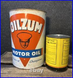 Vtg 1950s 60s Oilzum Motor Oil 5 Quart Oil Can Tin White & Bagley Worcester MA
