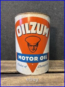 Vtg 1950s 60s Oilzum Motor Oil 5 Quart Oil Can Tin White & Bagley Worcester MA