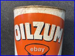 Vtg 1950s 60s Oilzum Motor Oil 5 Quart Oil Can Tin White & Bagley Worcester MA