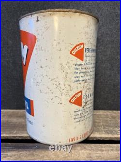 Vtg 1950s 60s Oilzum Motor Oil 5 Quart Oil Can Tin White & Bagley Worcester MA