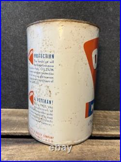 Vtg 1950s 60s Oilzum Motor Oil 5 Quart Oil Can Tin White & Bagley Worcester MA