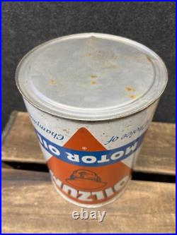 Vtg 1950s 60s Oilzum Motor Oil 5 Quart Oil Can Tin White & Bagley Worcester MA