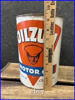 Vtg 1950s 60s Oilzum Motor Oil 5 Quart Oil Can Tin White & Bagley Worcester MA