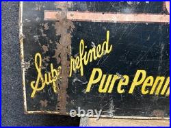 Vtg 1950s HiVis 100% Pennsylvania Motor Oil Double Sided Metal Sign 26 X 20