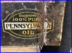 Vtg 1950s HiVis 100% Pennsylvania Motor Oil Double Sided Metal Sign 26 X 20