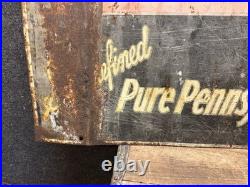 Vtg 1950s HiVis 100% Pennsylvania Motor Oil Double Sided Metal Sign 26 X 20