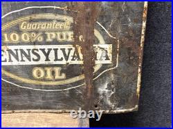 Vtg 1950s HiVis 100% Pennsylvania Motor Oil Double Sided Metal Sign 26 X 20