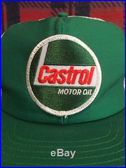 Vtg 1980s CASTROL MOTOR OIL ADVERTISING SNAPBACK PATCH MESH TRUCKER HAT CAP USA
