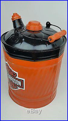 Vtg 5 Gallon Metal Oil Gas Can Restored In Harley Davidson Motorcycles Man Cave