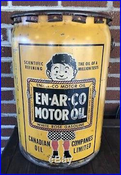 Vtg EN-AR-CO Motor Oil 5 Gallon Oil Can Imperial White Rose Canadian Oil Co Rare