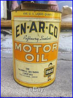 Vtg Enarco Boy White Rose Motor Oil Can Tin Gas National Oil Co 5 Quart