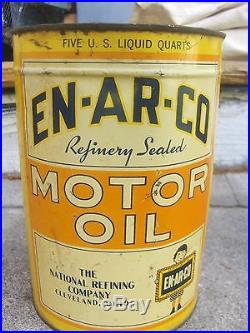 Vtg Enarco Boy White Rose Motor Oil Can Tin Gas National Oil Co 5 Quart