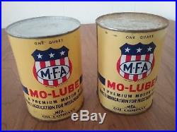 Vtg MFA M-F-A MO-LUBE Premium Motor S. A. E. 30 Oil 1 Quart Qt Can Full (2)