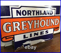 Vtg Original Northland Greyhound Bud Station Double Sided Porcelain Gas Oil Sign