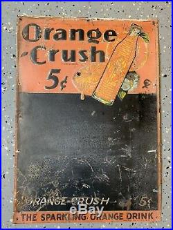 Vtg Original Orange Crush Soda Embossed Tin Sign Nesbitt pop Gas Oil DATED 1935