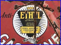 Vtg Rare 1930s Sohio Gasoline Ethyl DSP Porcelain Sign Standard Oil Ohio Patina