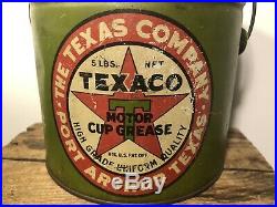 Vtg Rare Texaco Port Arthur 5# Motor Cup Grease Oil Can Scarce The Texas Company