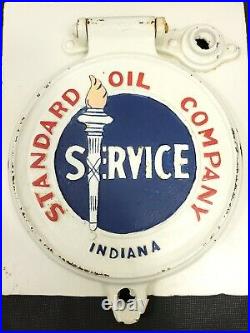 Vtg Standard Oil Company Cast Iron Lubester Lid Hatch Port Sign Service Indiana