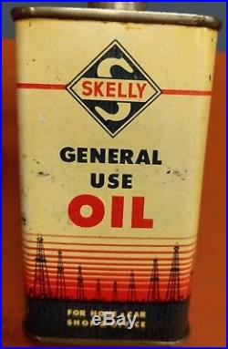 Vtg Very Rare (white Can) Skelly General Use Oil Tin Can Handy Oiler Lead Top