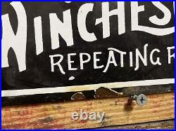 Winchester Vintage Porcelain Sign Gas & Oil Firearm Ammunition Mfg Gun Rifle