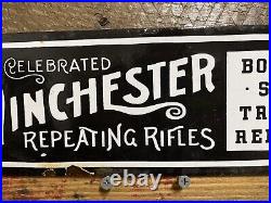 Winchester Vintage Porcelain Sign Gas & Oil Firearm Ammunition Mfg Gun Rifle